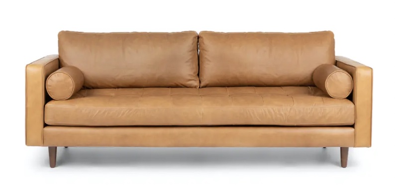 Tan leather sofa from Article