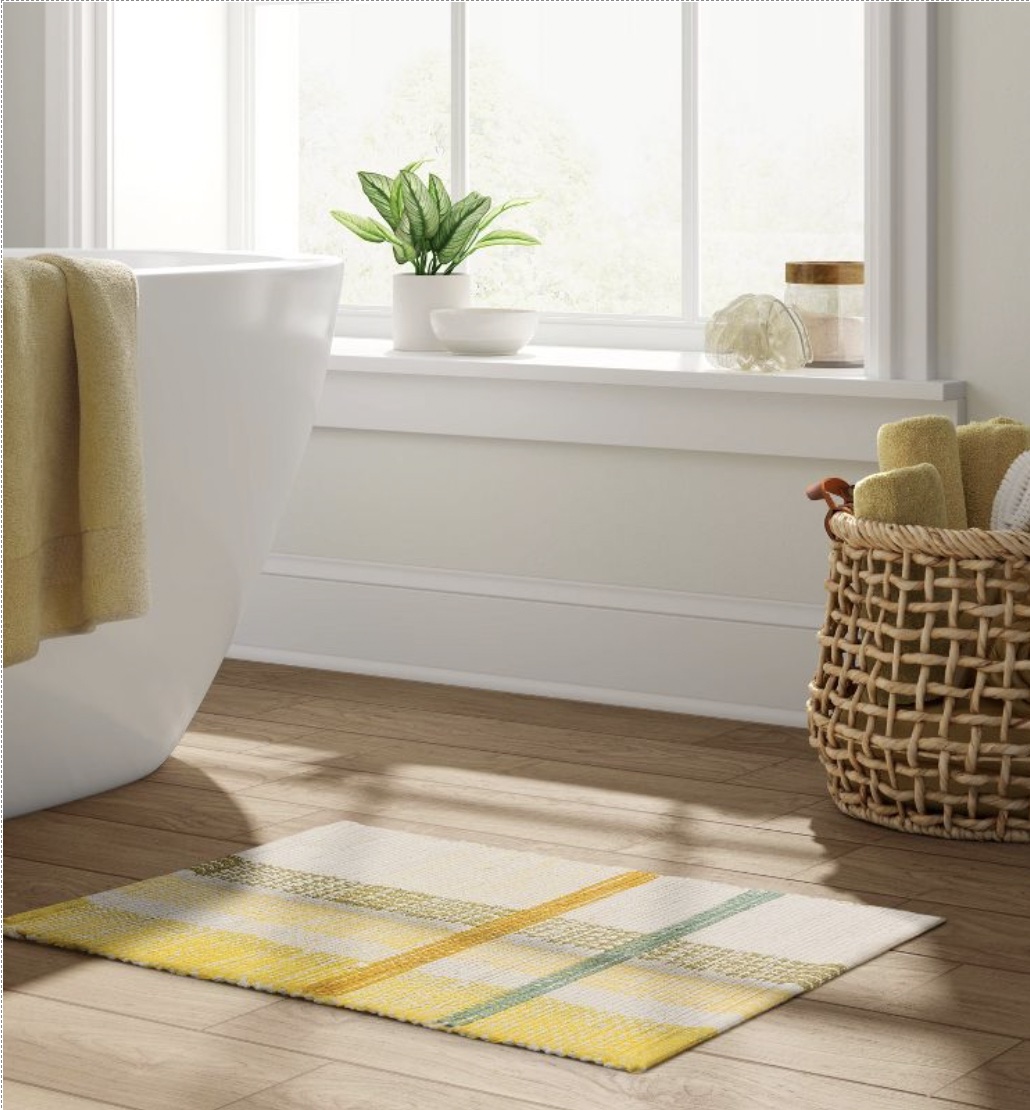 Target yellow and green plaid bath rug